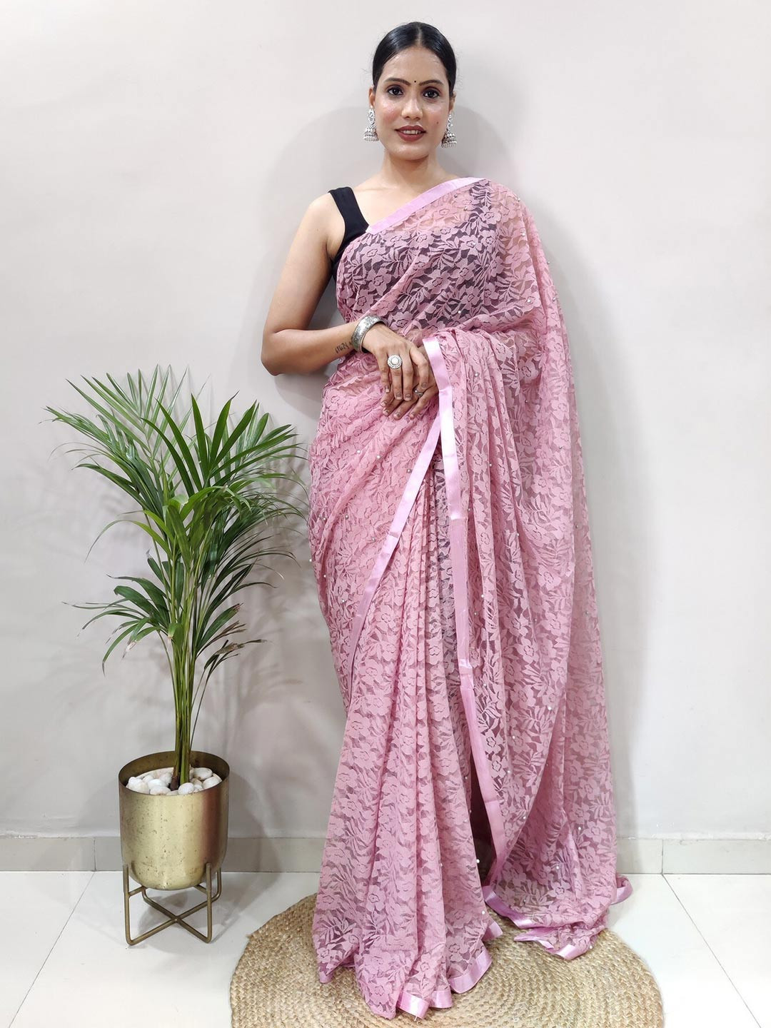 

PHEASANT Woven Design Net Designer Banarasi Saree, Pink