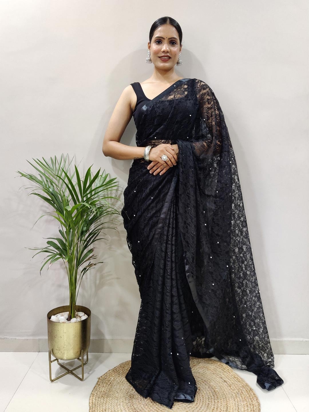 

PHEASANT Woven Design Net Designer Banarasi Saree, Black