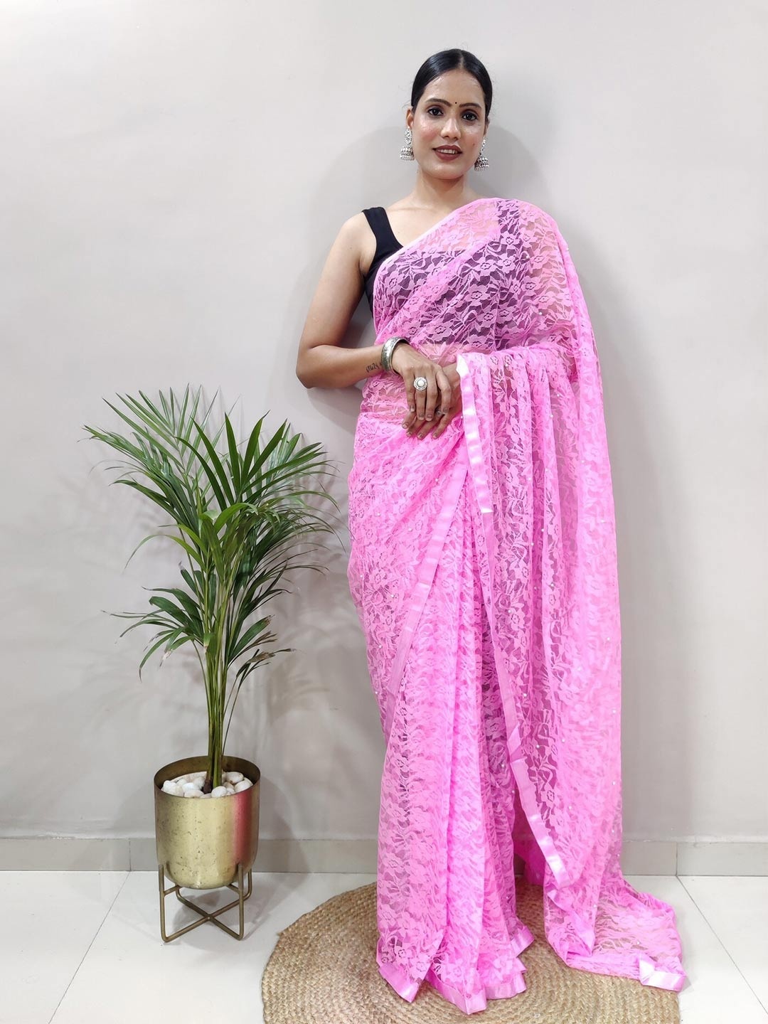 

PHEASANT Woven Design Net Designer Banarasi Saree, Pink