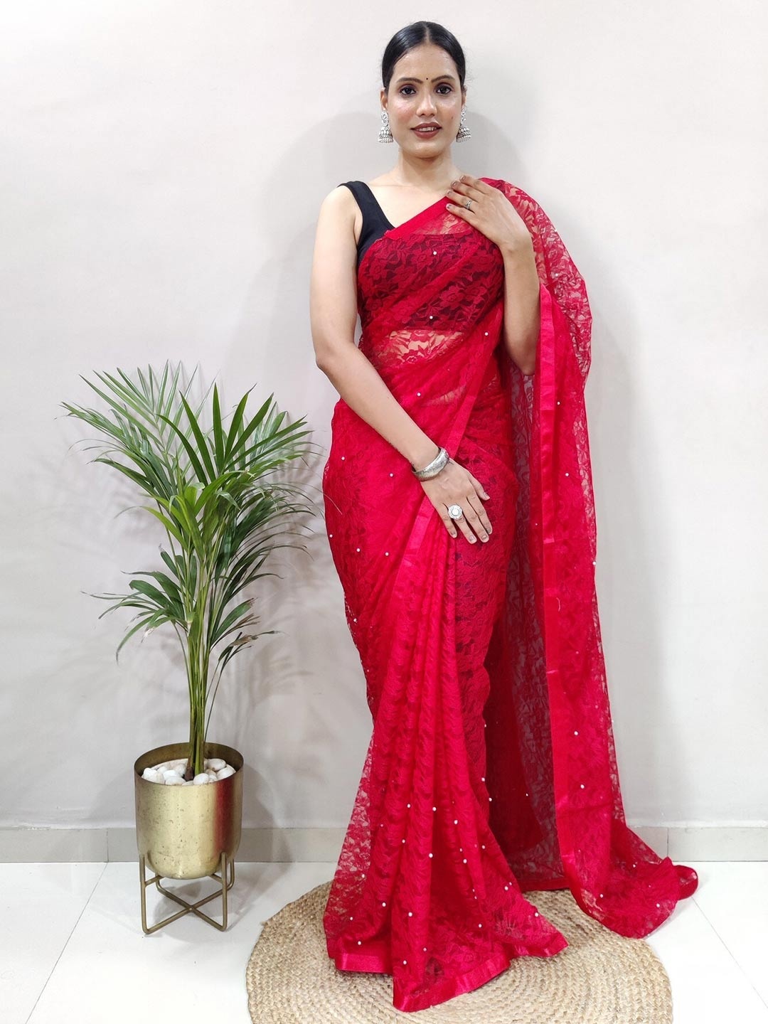 

PHEASANT Woven Design Net Designer Banarasi Saree, Red