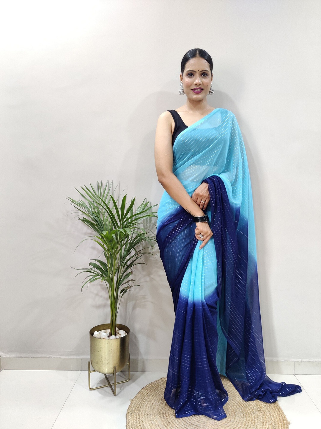 PHEASANT Woven Design Pure Georgette Designer Saree, Blue