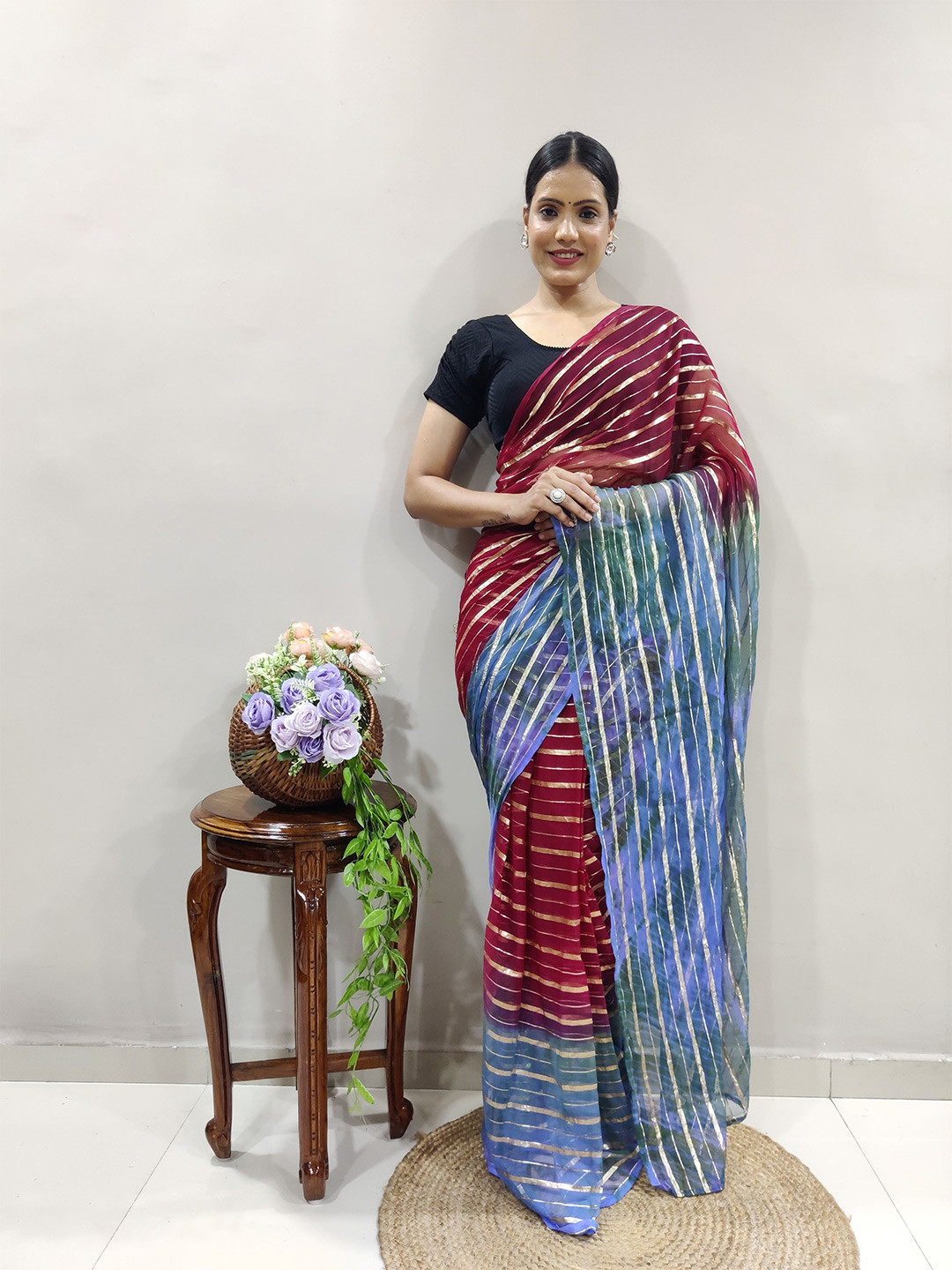 

PHEASANT Leheriya Pure Georgette Designer Saree, Maroon