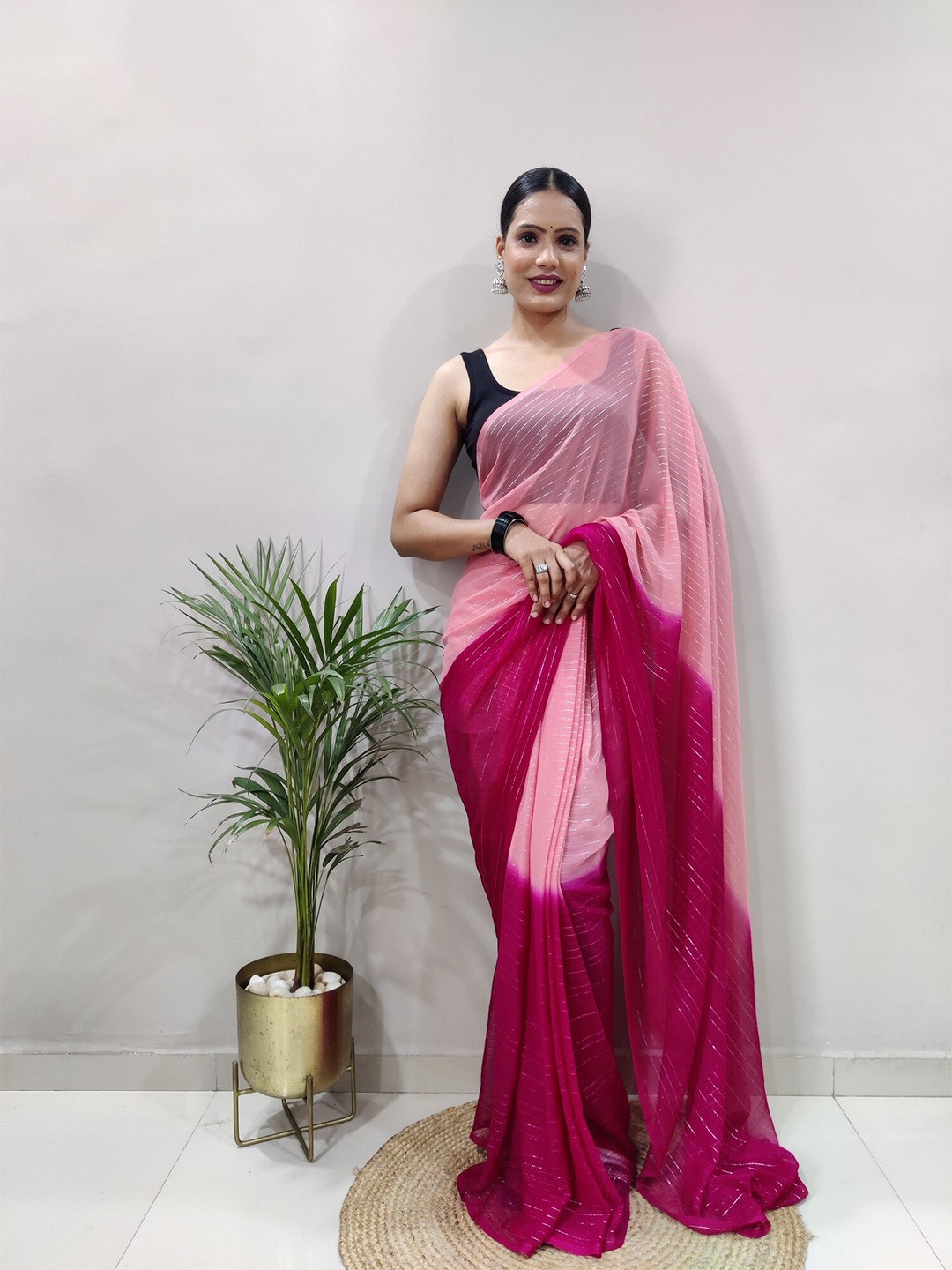 

PHEASANT Woven Design Pure Georgette Designer Saree, Pink