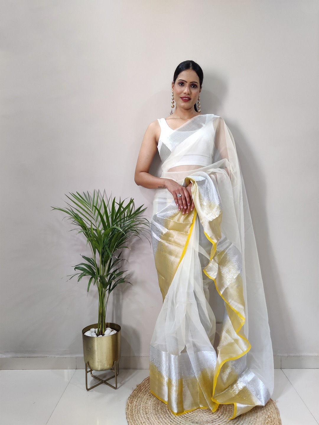 PHEASANT Woven Design Organza Designer Banarasi Saree, Yellow