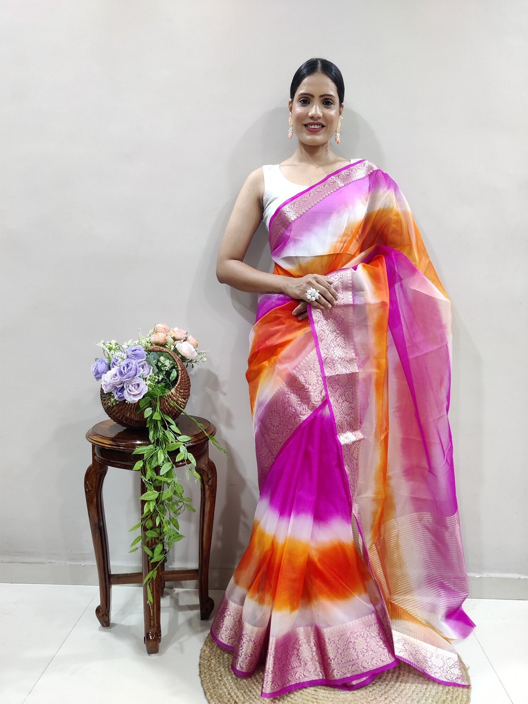 

PHEASANT Woven Design Organza Designer Banarasi Saree, White