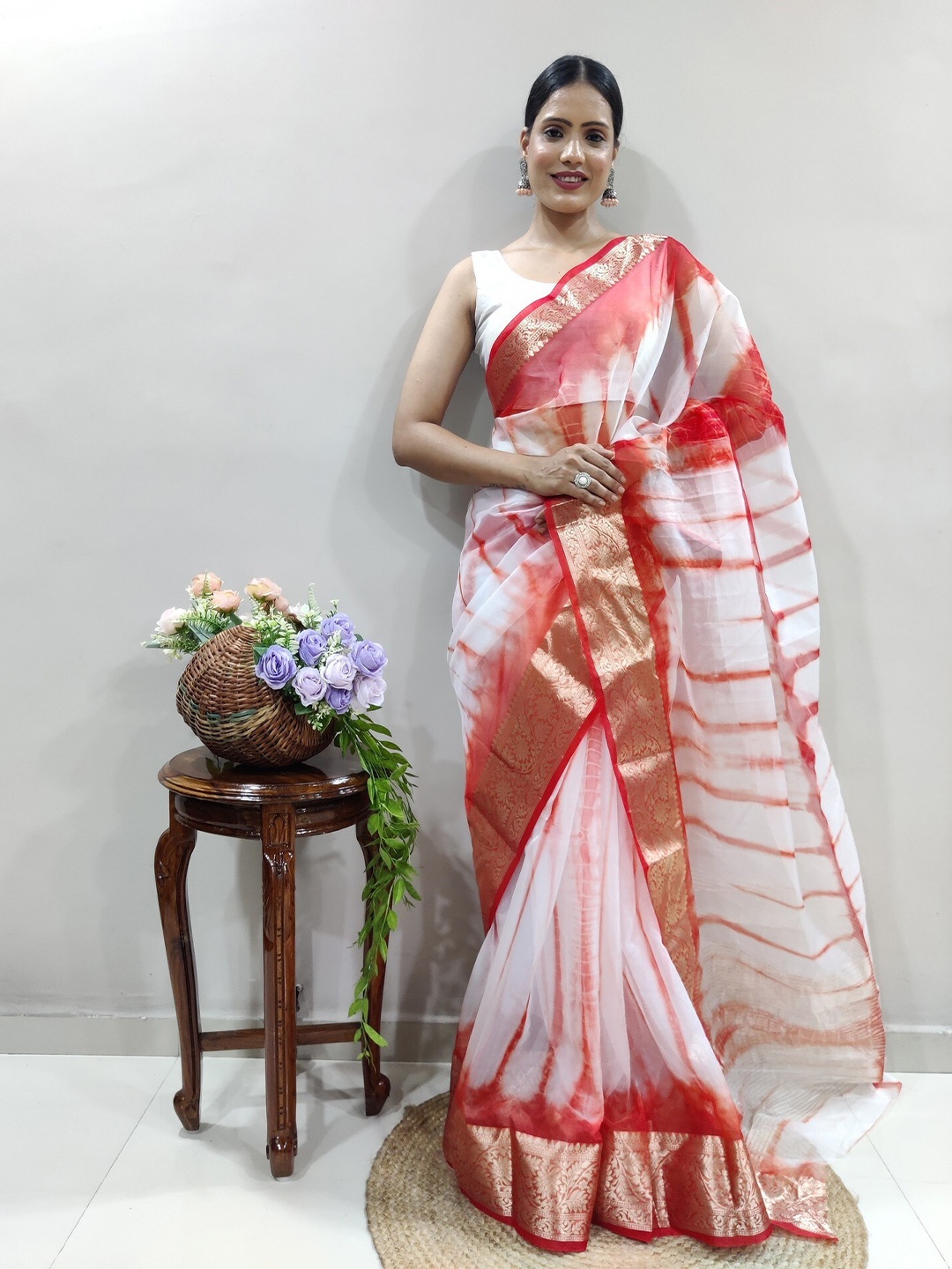 

PHEASANT Woven Design Organza Designer Banarasi Saree, White