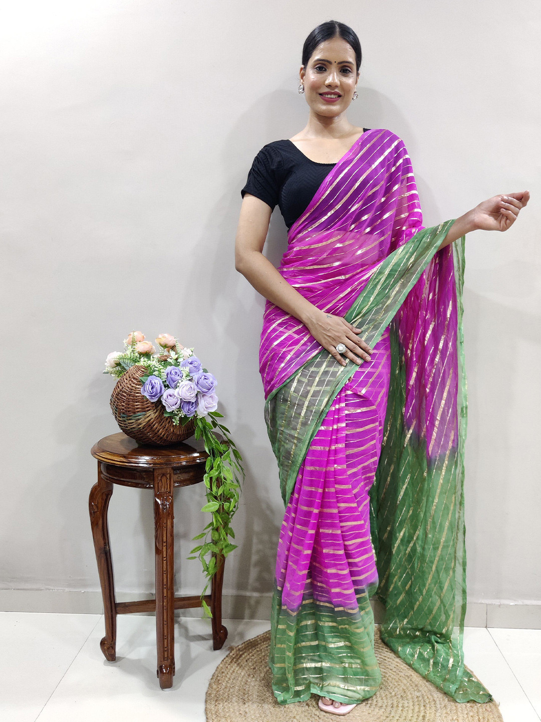 

PHEASANT Leheriya Pure Georgette Designer Saree, Pink