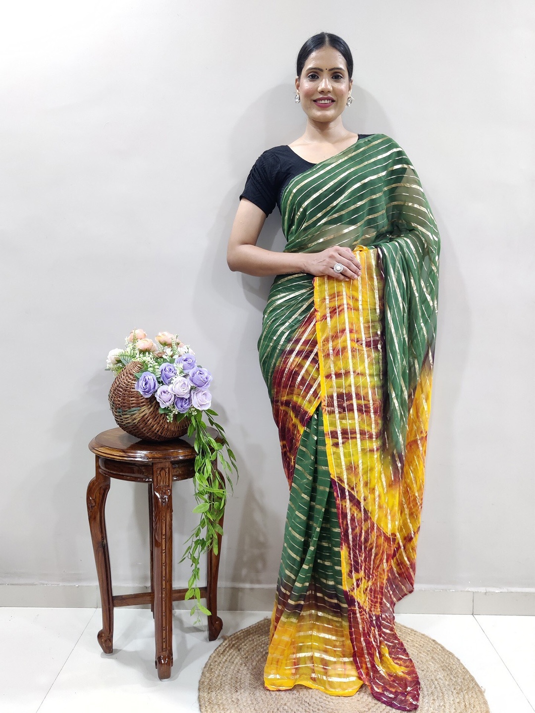 

PHEASANT Leheriya Pure Georgette Designer Saree, Green