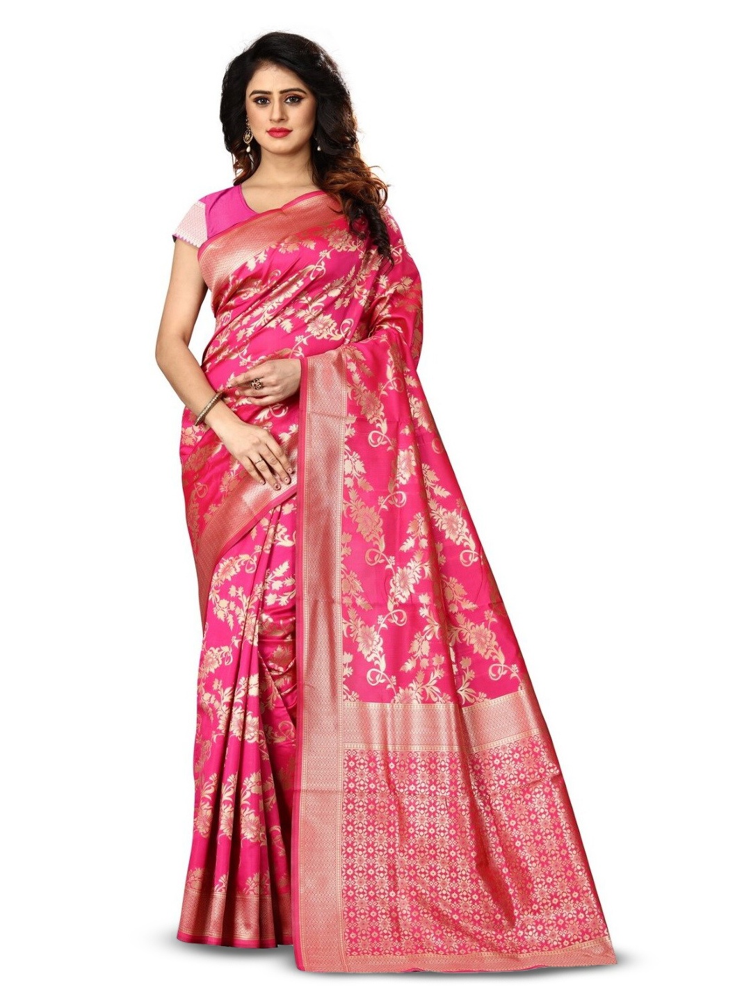 

PERVAS Woven Design Silk Cotton Kanjeevaram Saree, Pink
