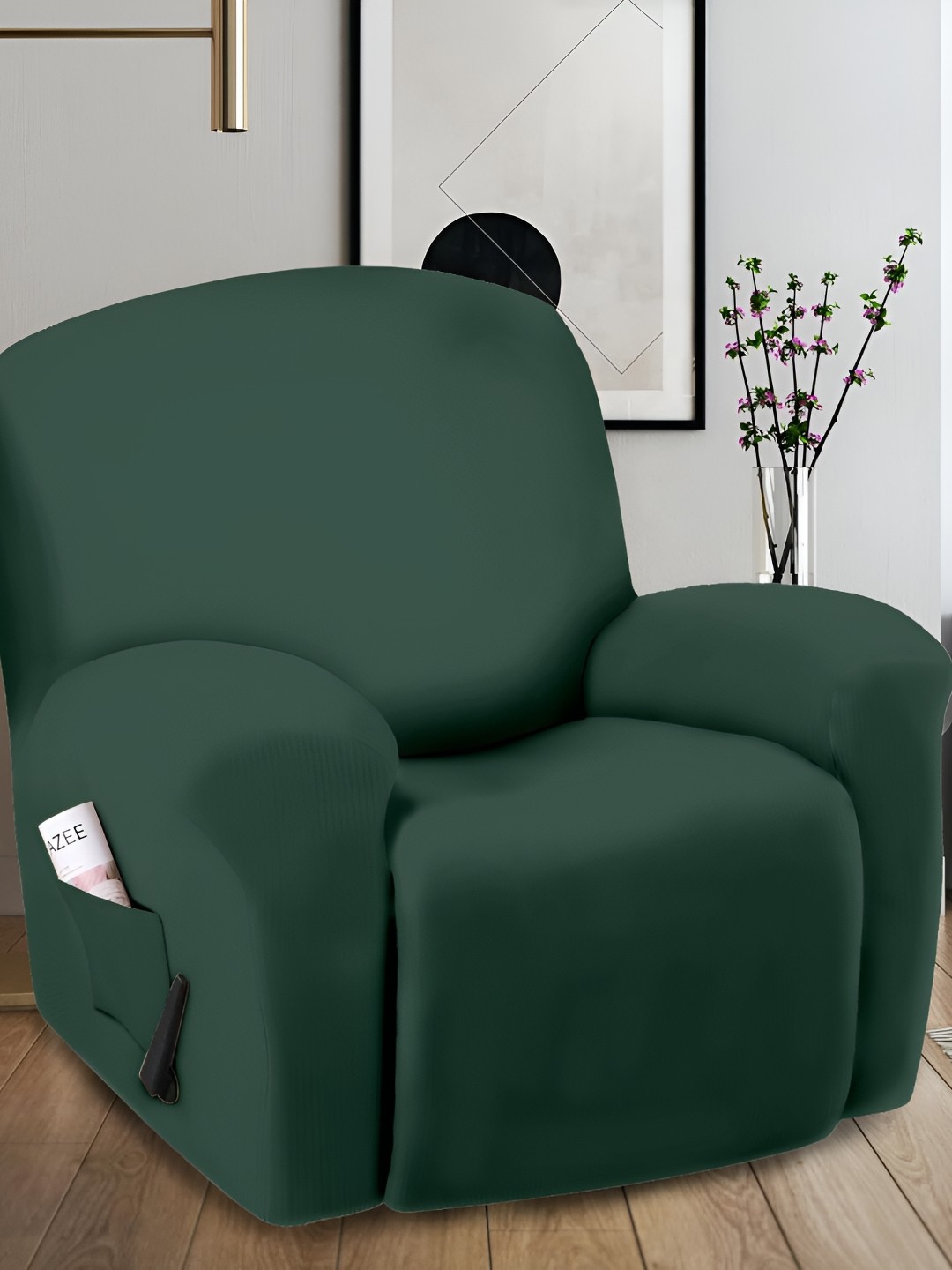 

Cortina Solid Stretchable 1 Seater Recliner Sofa Cover With Arms, Green