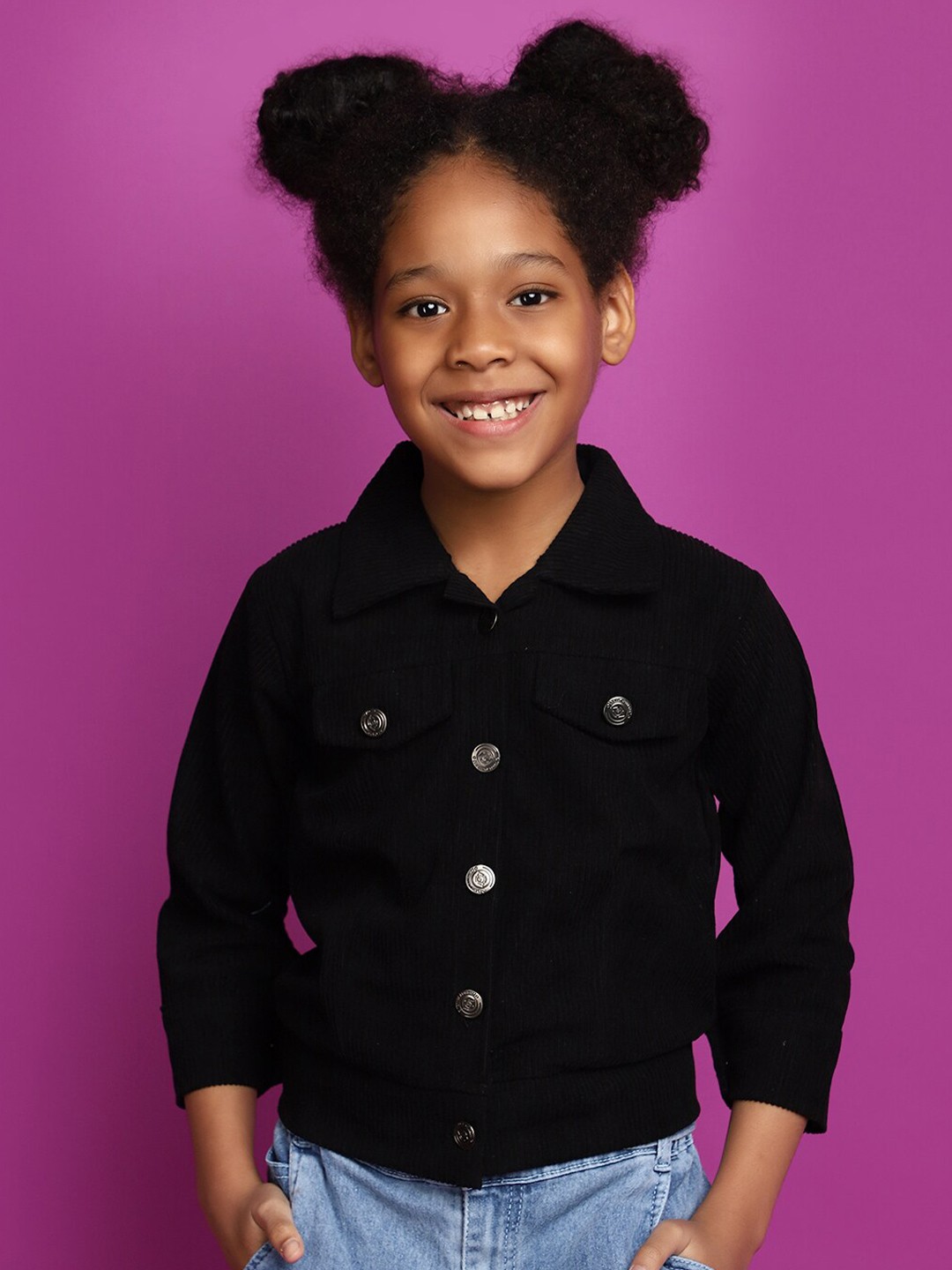 

V-Mart Girls Mandarin Collar Cotton Top, Black