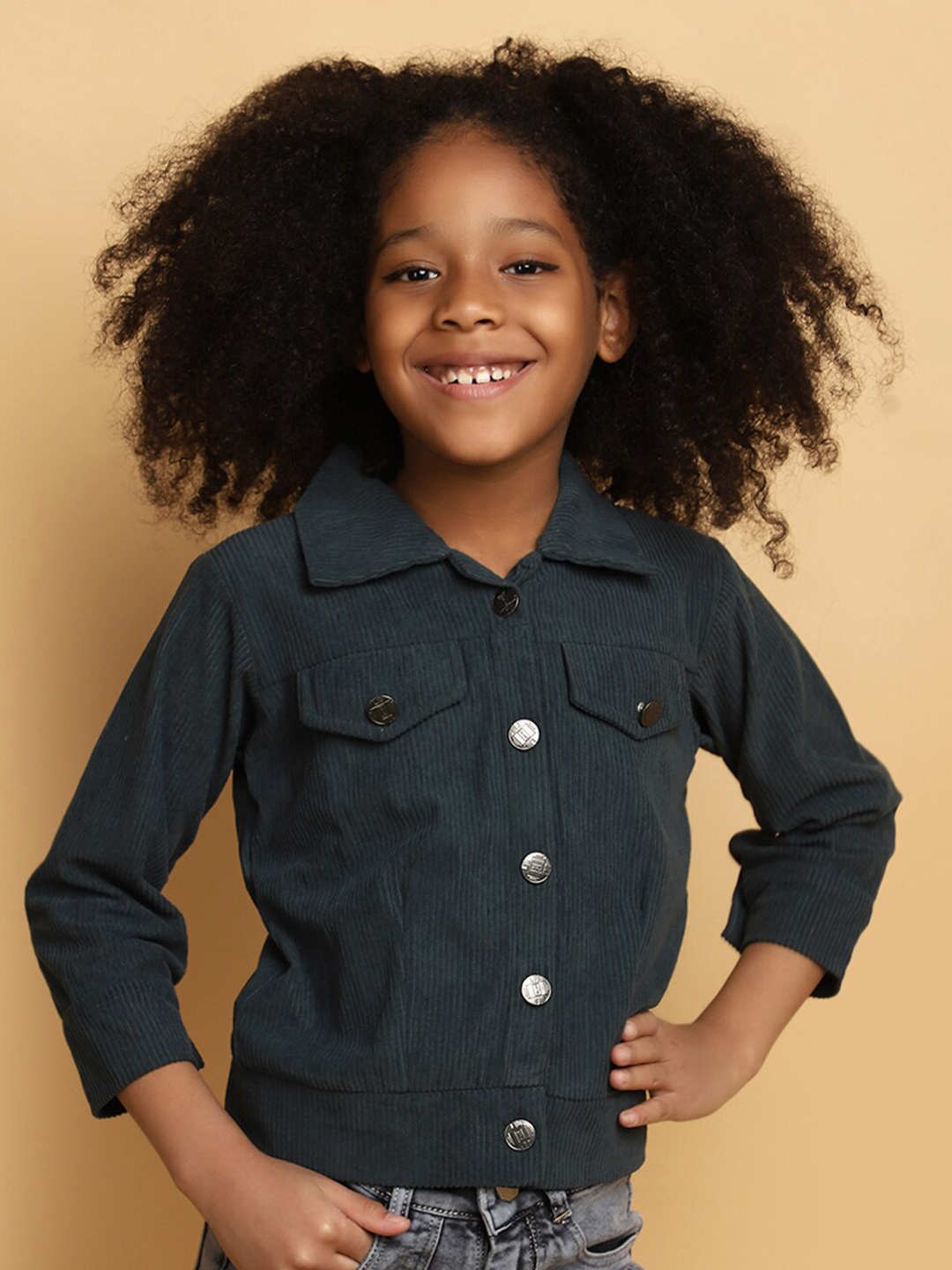 

V-Mart Girl Mandarin Collar Cotton Top, Green