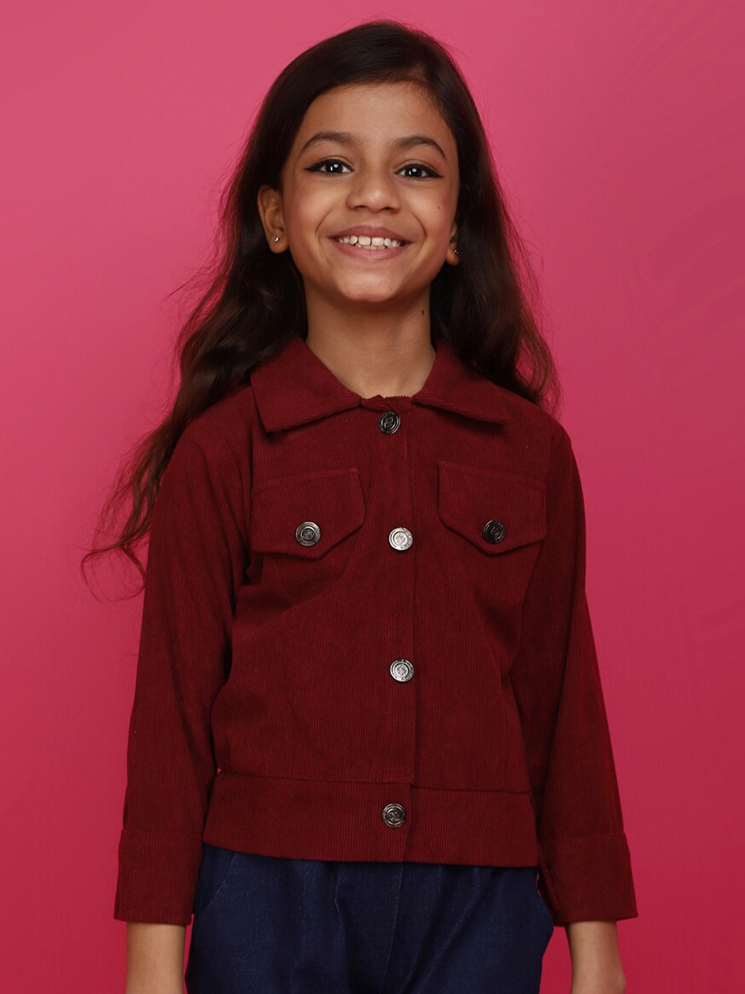 

V-Mart Girl Mandarin Collar Cotton Top, Red