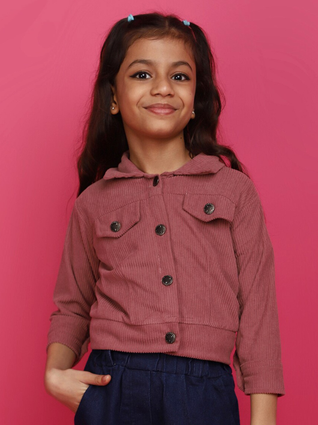 

V-Mart Girl Mandarin Collar Cotton Top, Pink