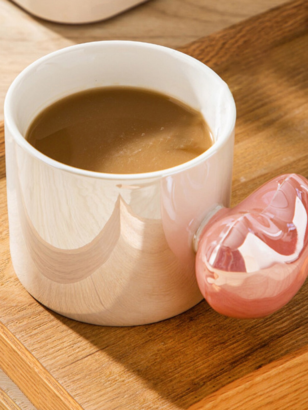 

BonZeaL Pink Dishwasher Safe Glossy Holographic Heart Handle Mugs