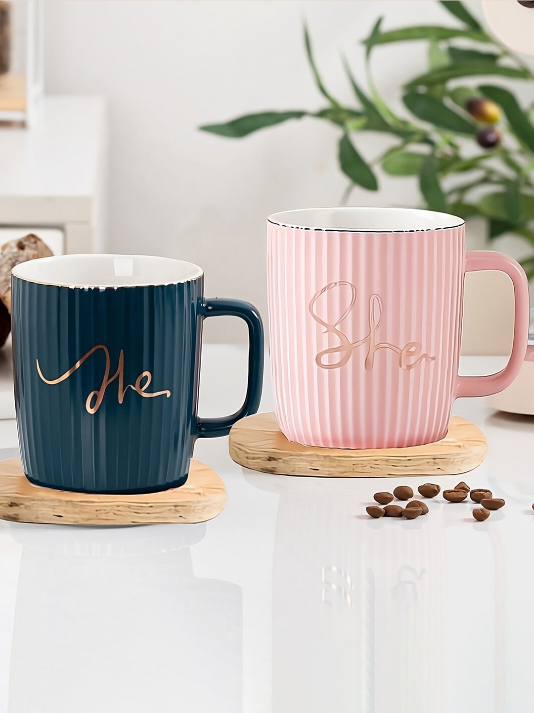 

BonZeaL Turquoise Blue & Pink Text or Slogans Printed Matte Mugs 350 ml