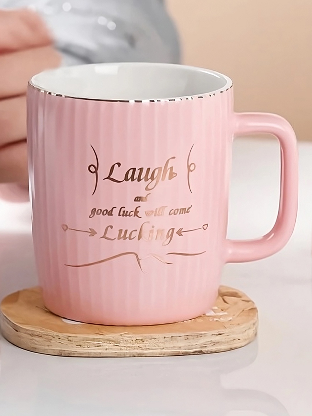 

BonZeaL Pink Slogans Printed Ceramic Matte Mug With Lid 350 ml