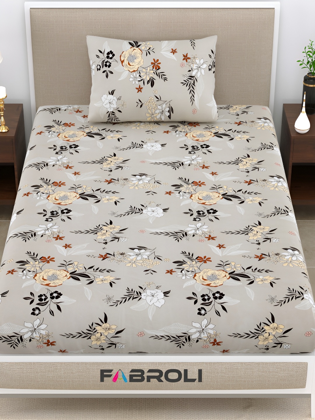 

FABROLI Grey 300 TC Single Bedsheet with Pillow Cover
