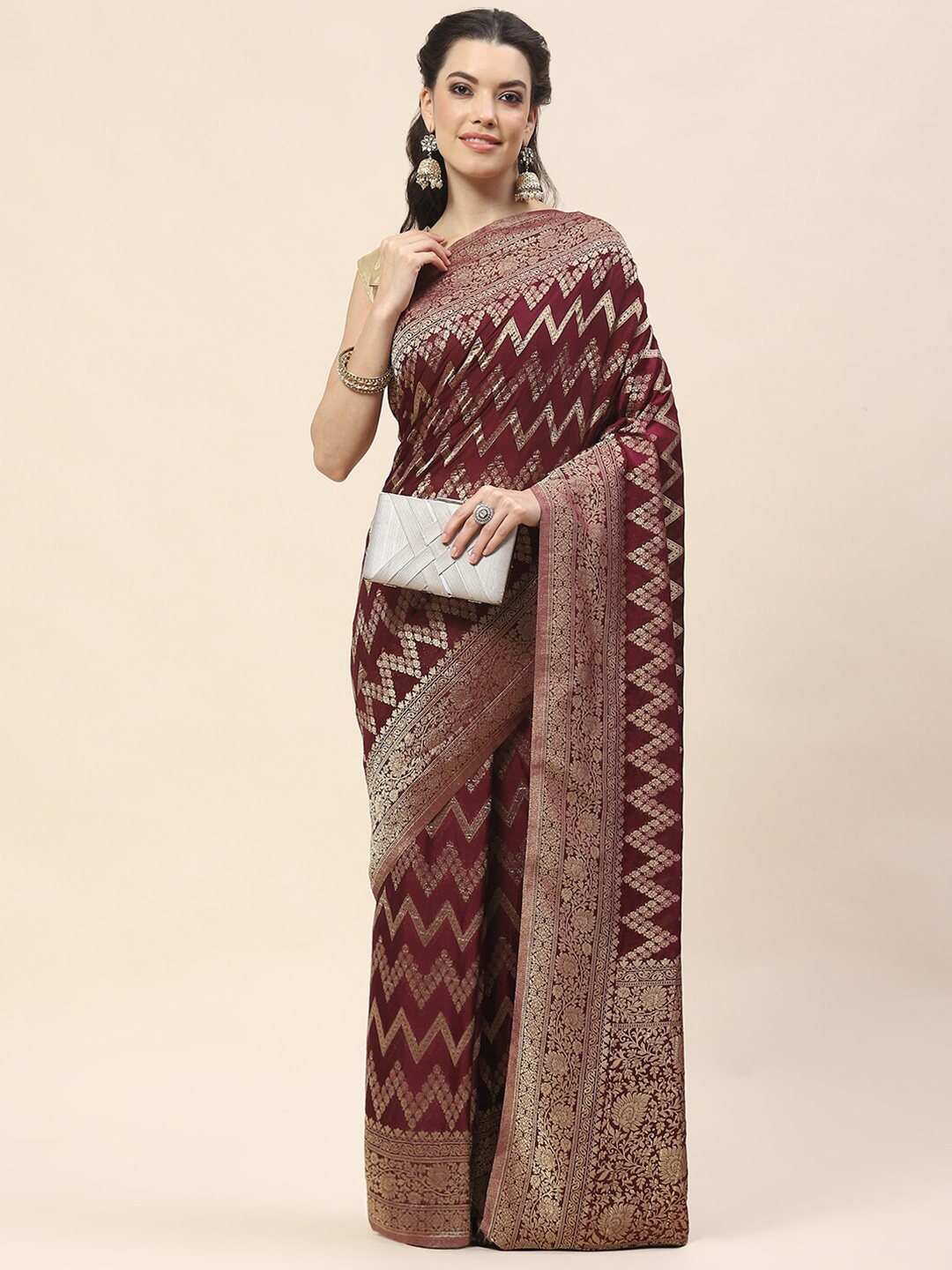 

Meena Bazaar Floral Woven Design Georgette Saree, Burgundy