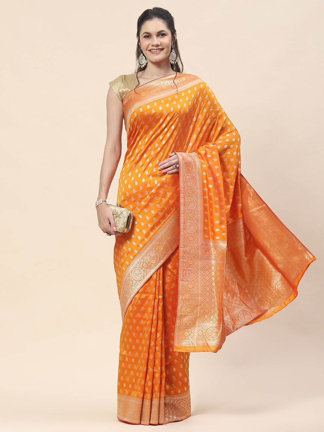 

Meena Bazaar Ethnic Motif Woven Design Banarasi Art Silk Saree, Mustard