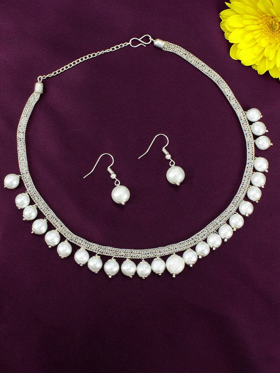 

PRIVIU Silver-Plated Pearl Beaded Jewellery Set