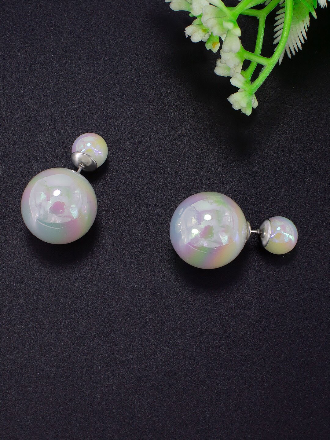 

PRIVIU Beaded Double Sided Spherical Studs Earrings, White