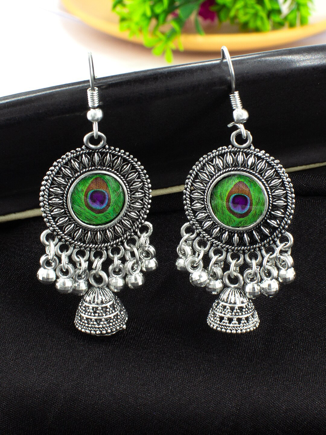 

PRIVIU Dome Shaped Beaded Jhumkas, Silver