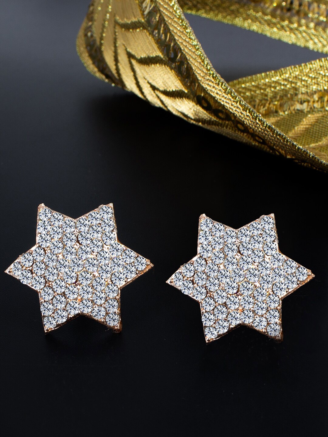 

PRIVIU Rose Gold-Plated American Diamond Studs Earrings