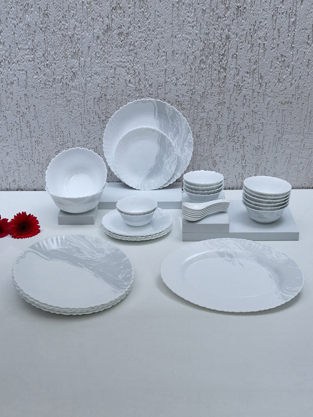 

Athome by Nilkamal White 33 Pieces Opalware Dinner Set