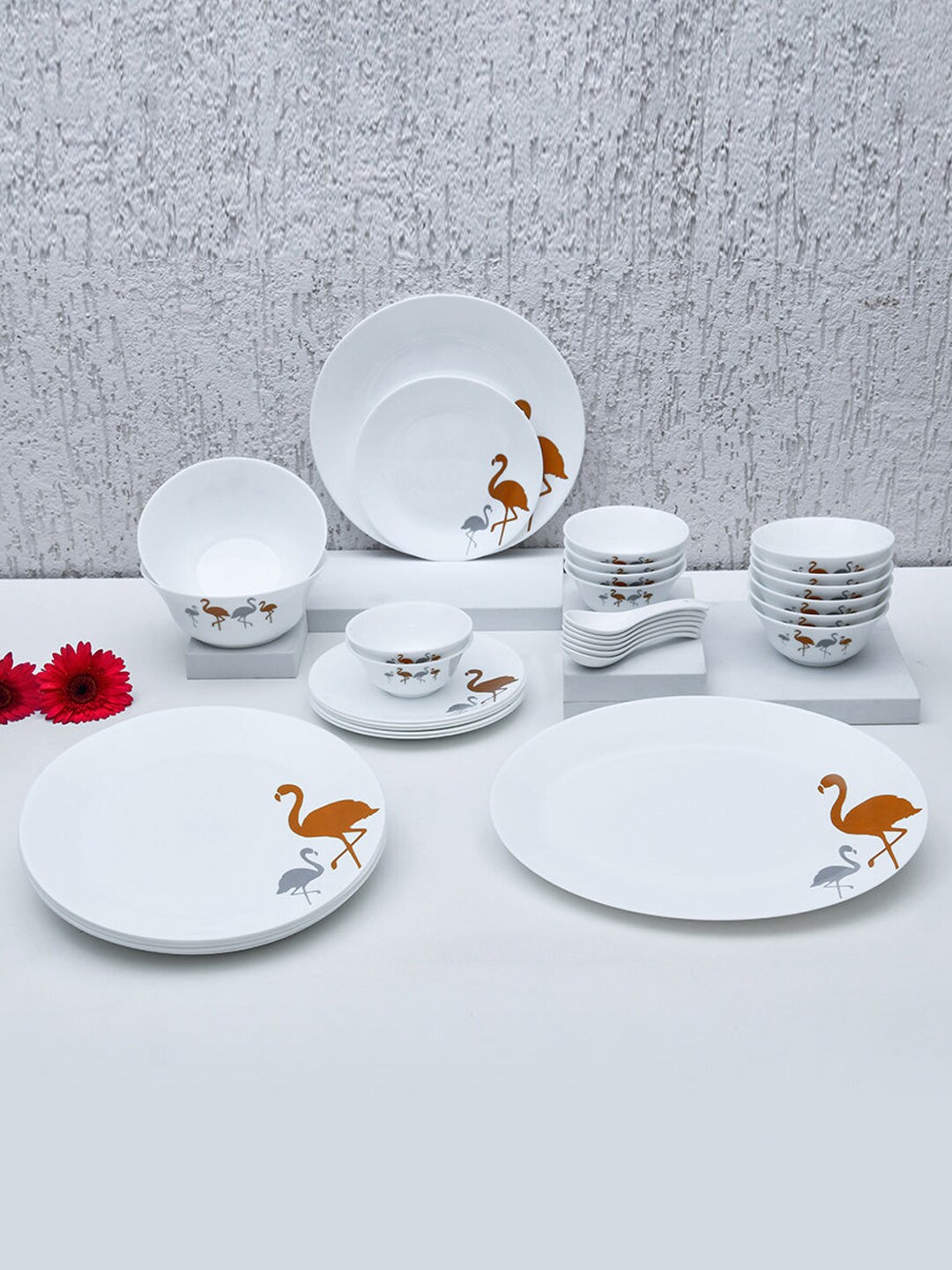 

Athome by Nilkamal White 33 Pieces Opalware Dinner Set