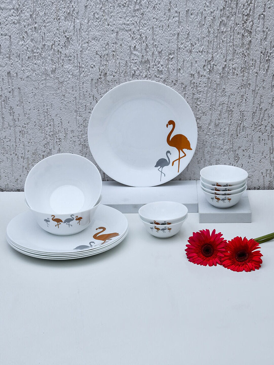 

Athome by Nilkamal White 14 Pieces Opalware Dinner Set