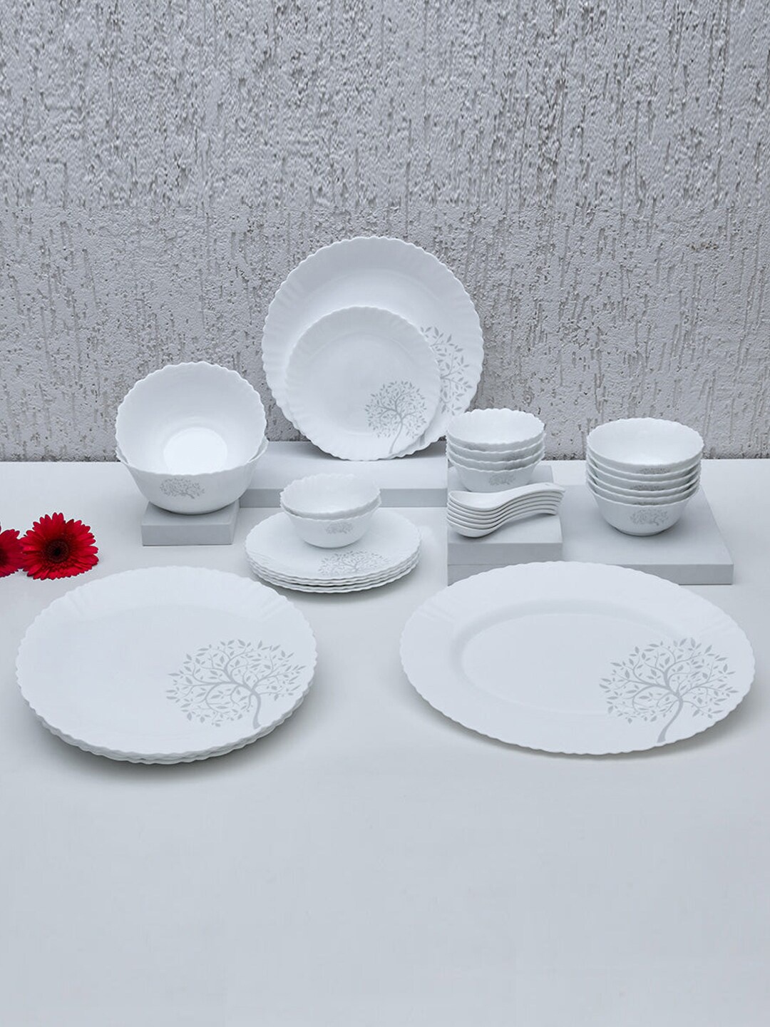 

Athome by Nilkamal White 33 Pieces Opalware Dinner Set