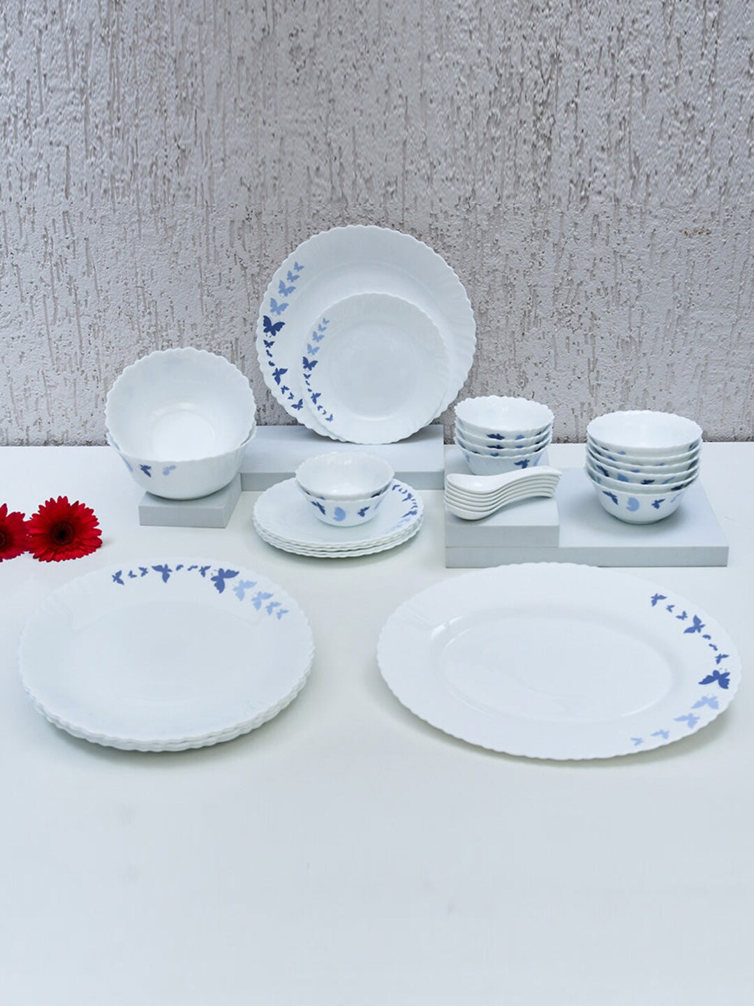 

Athome by Nilkamal White 33 Pieces Opalware Dinner Set