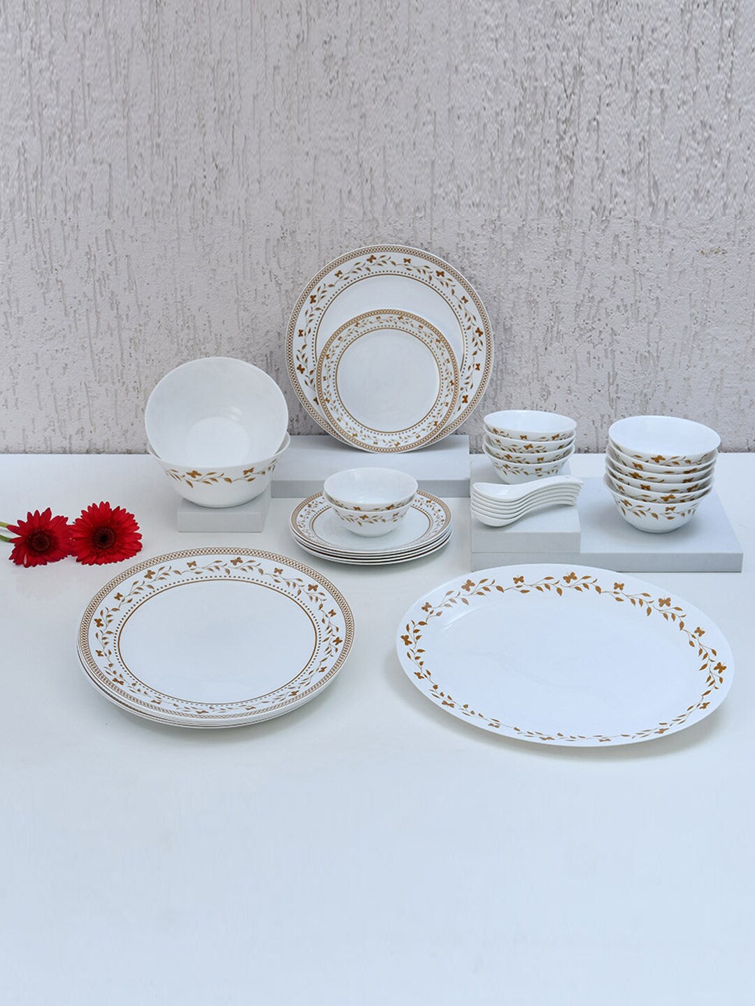 

Athome by Nilkamal White 33 Pieces Opalware Dinner Set
