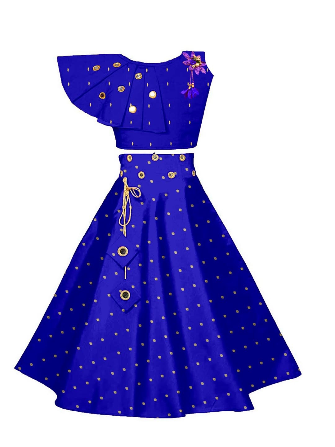 

BAESD Girls Embellished Mirror Work Ready to Wear Lehenga & Choli, Blue