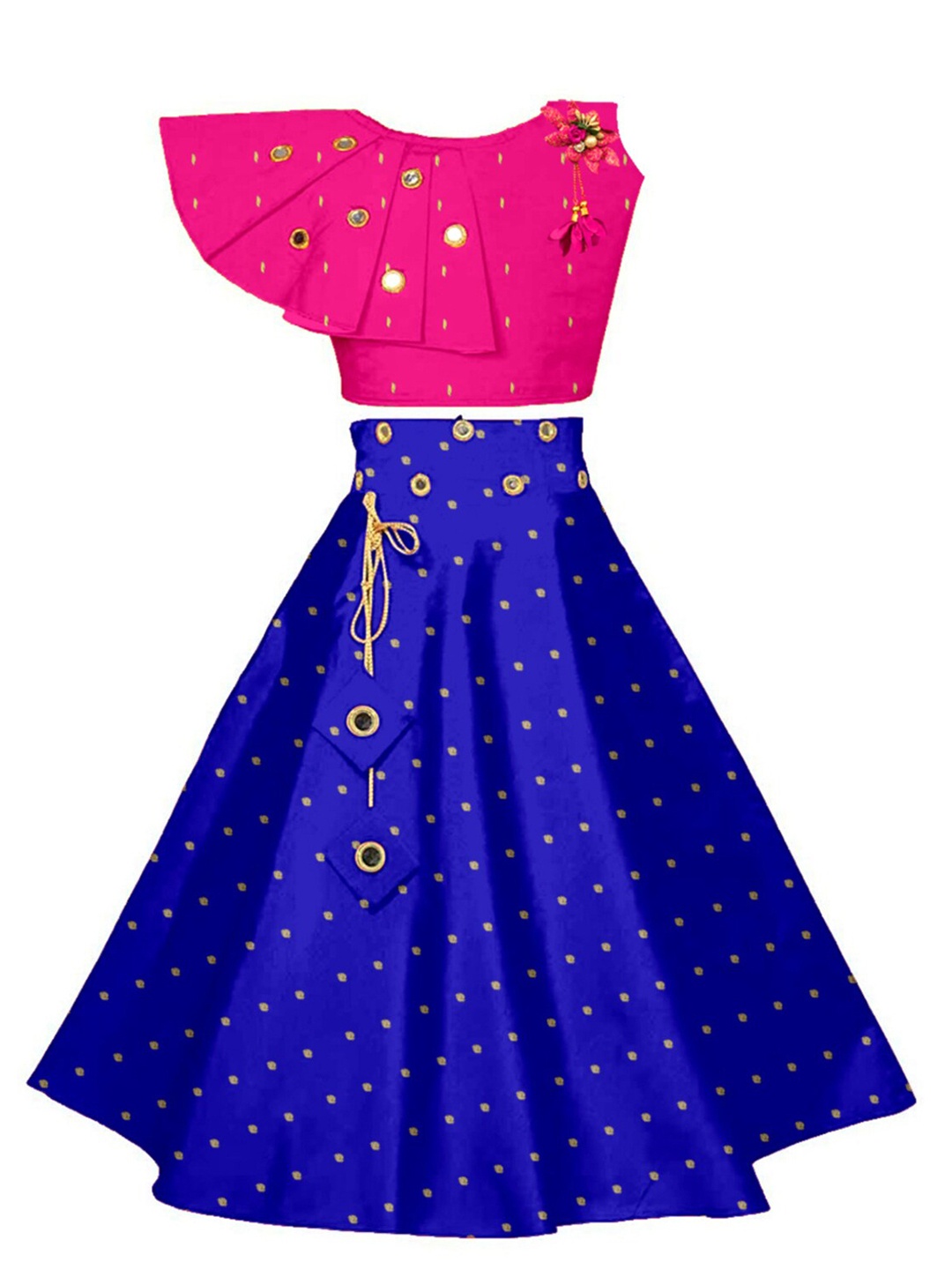 

BAESD Girls Embellished Mirror Work Ready to Wear Lehenga & Blouse, Pink