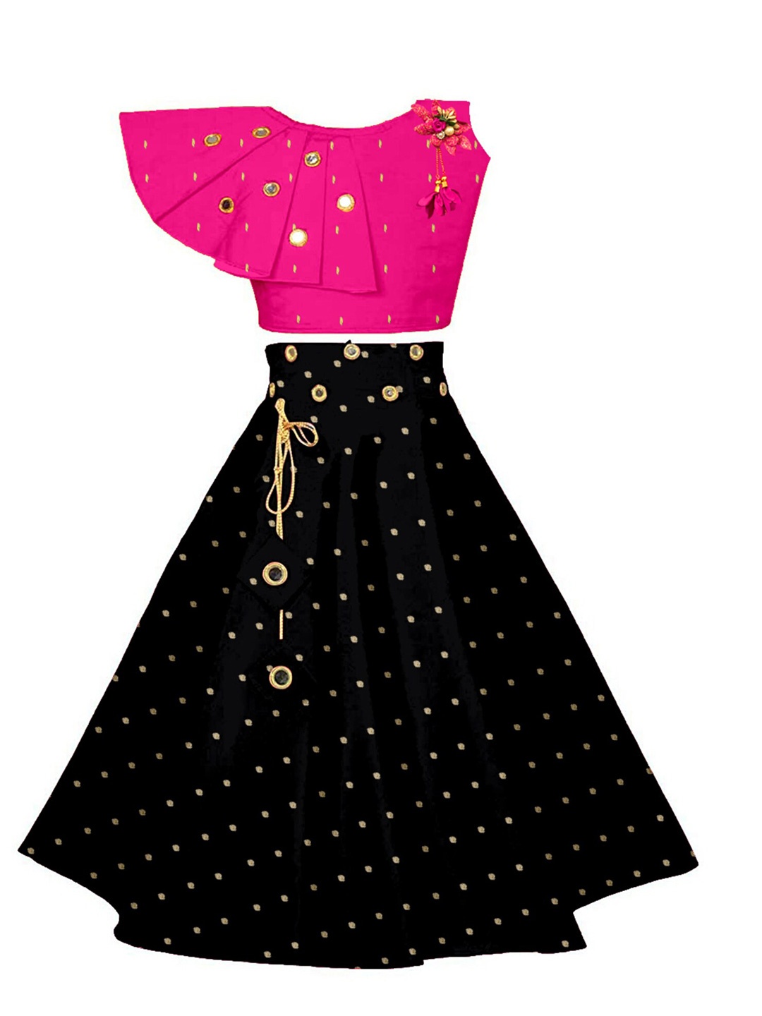 

BAESD Girls Embroidered Mirror Work Ready to Wear Lehenga & Blouse, Pink