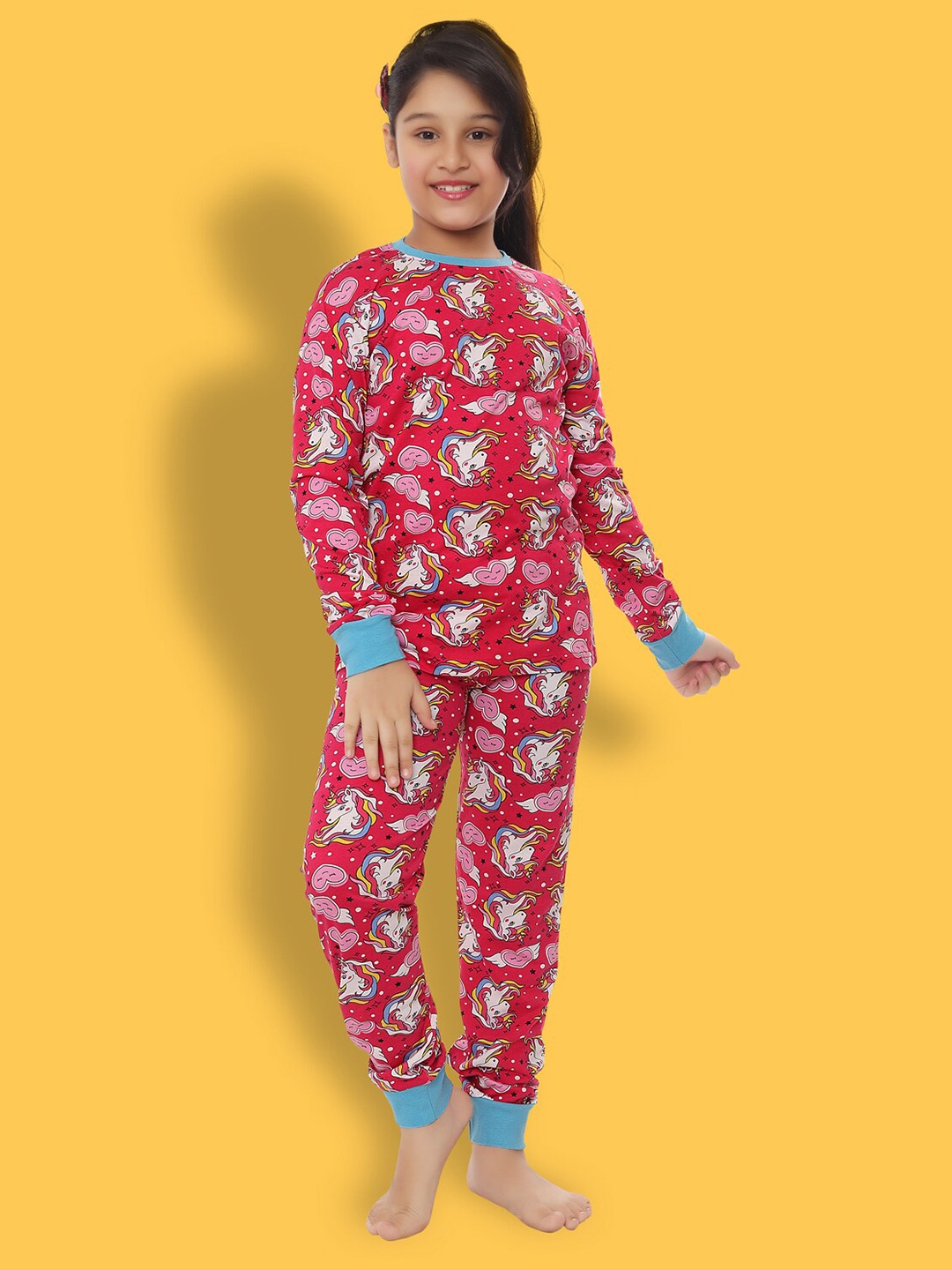 

Ninos Dreams Girls Graphic Printed Pure Cotton Night suit, Magenta