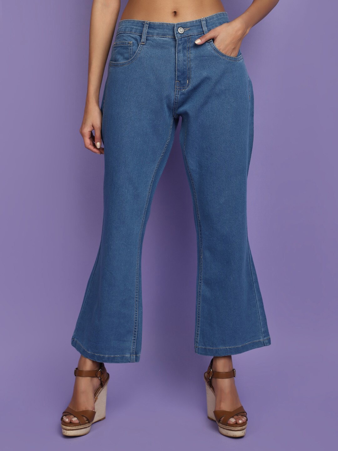 

V-Mart Women Clean Look Cotton Satin Denim Bootcut Jeans, Blue