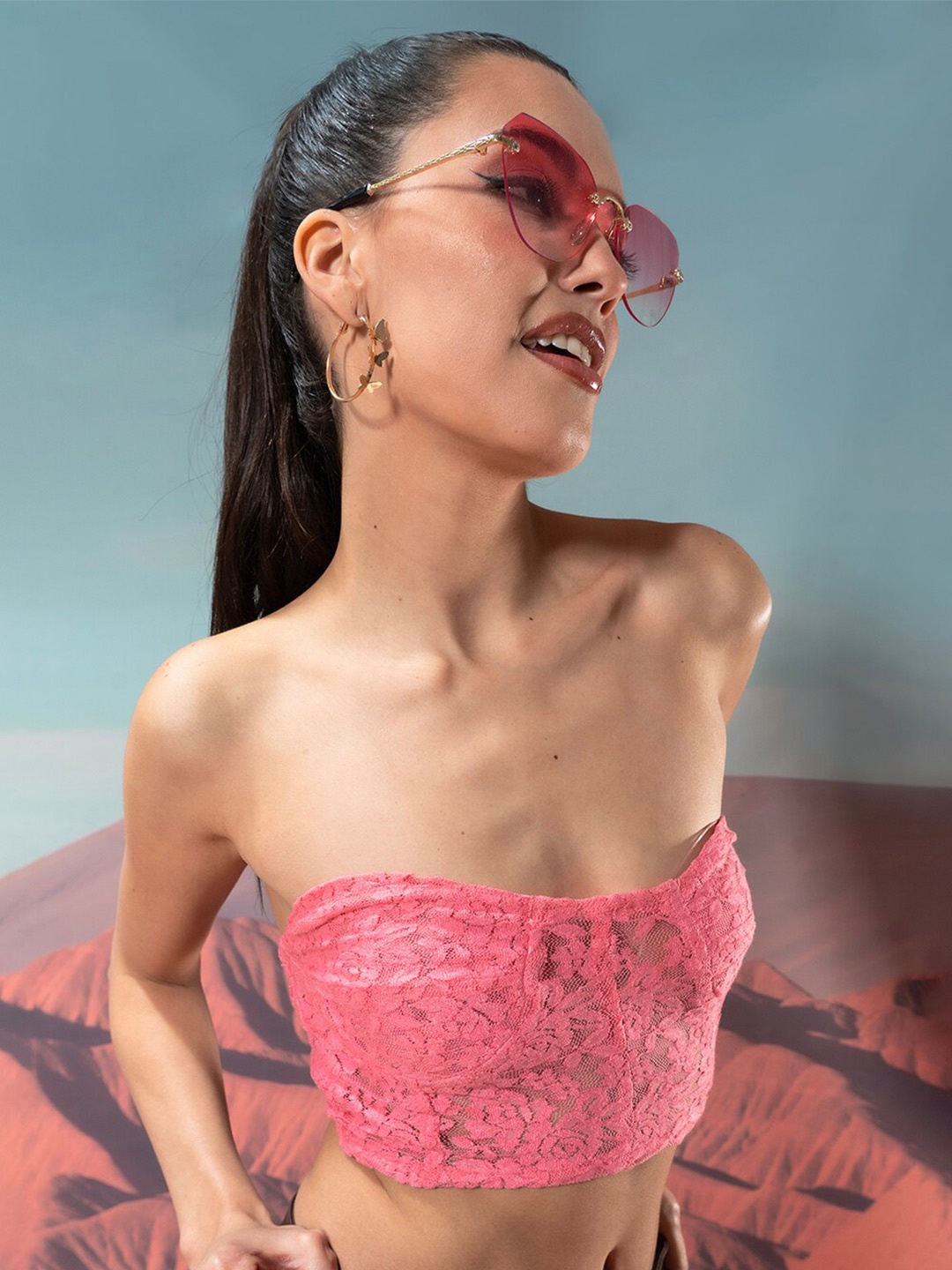 

Stylecast X Hersheinbox Pink Floral Printed Tube Strapless Top