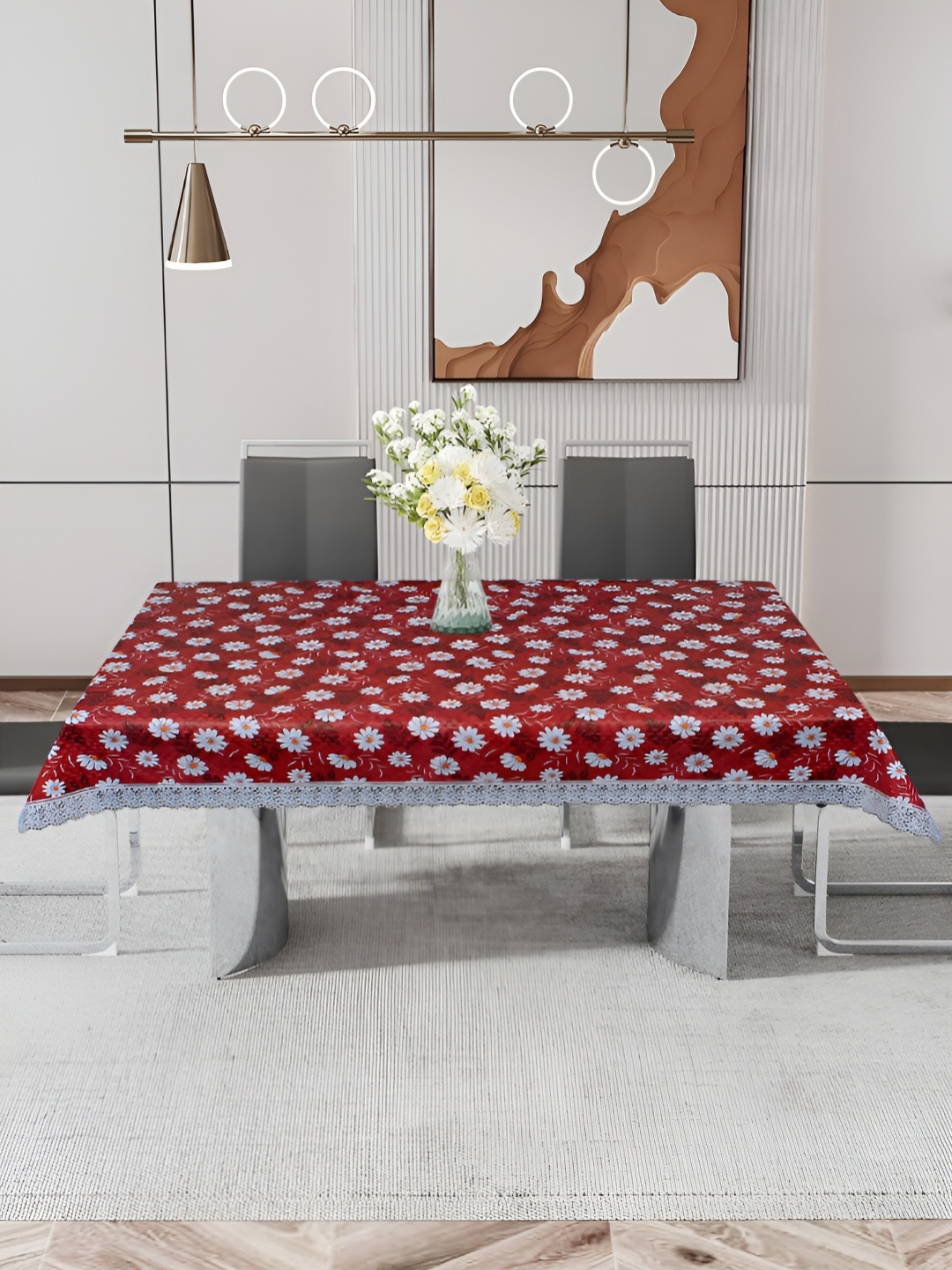 

DREAM CARE Red Floral Waterproof 4 Seater Table Cover