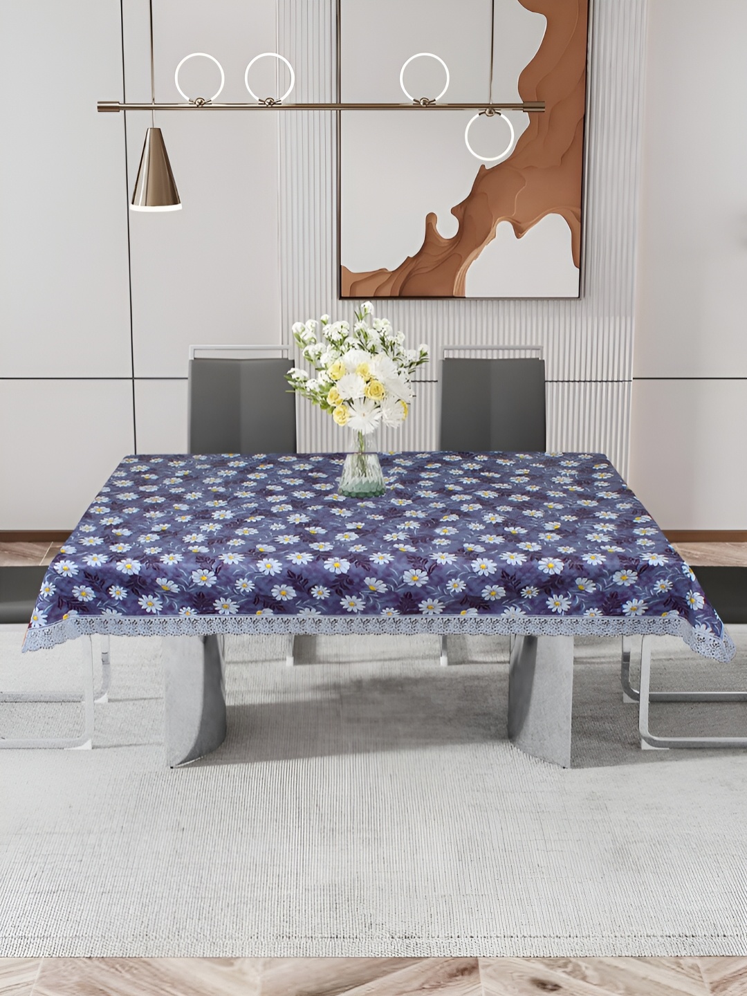 

DREAM CARE Blue Waterproof 4 Seater Floral Table Cover