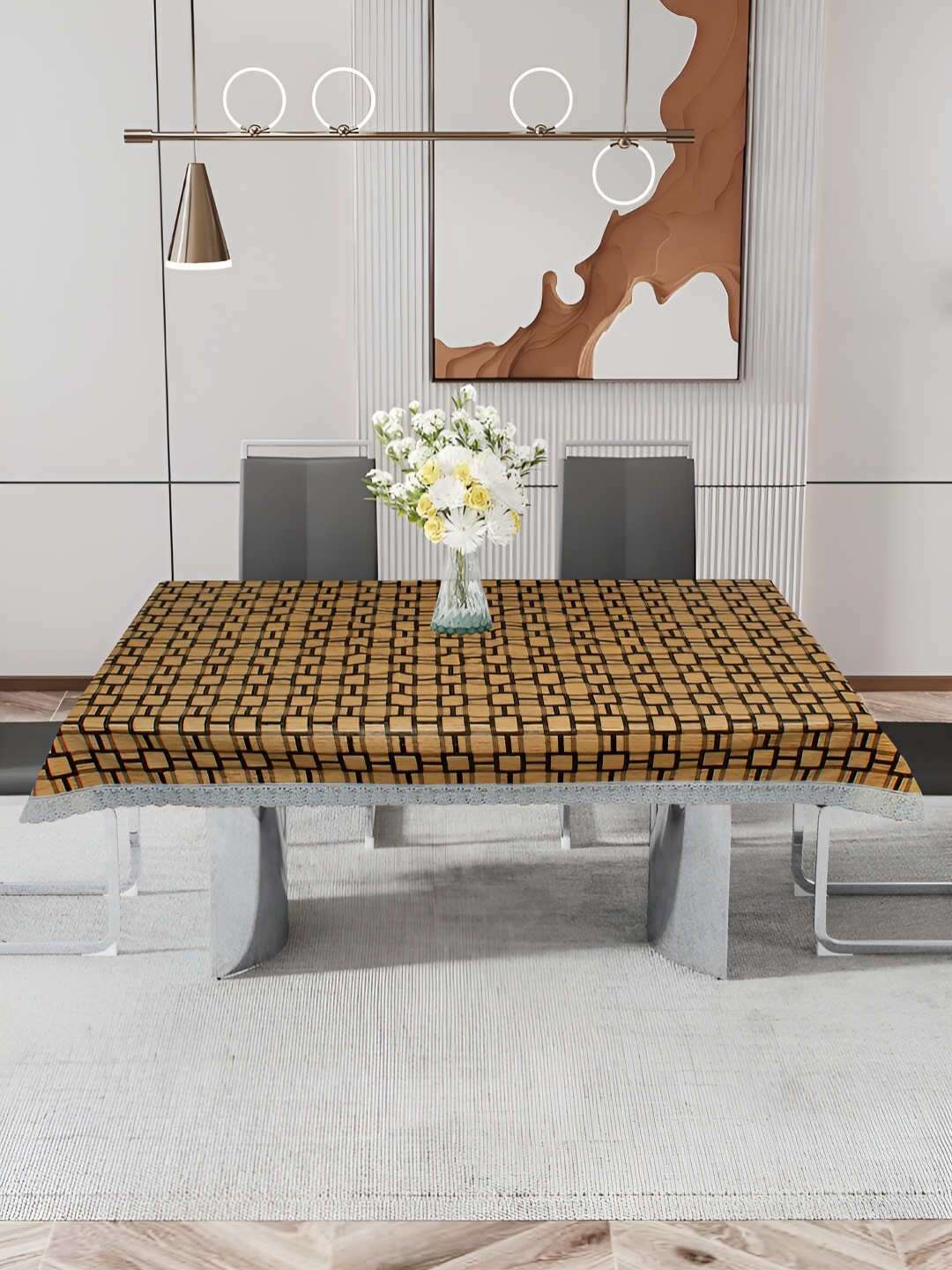 

DREAM CARE Brown Waterproof 4 Seater Floral Table Cover