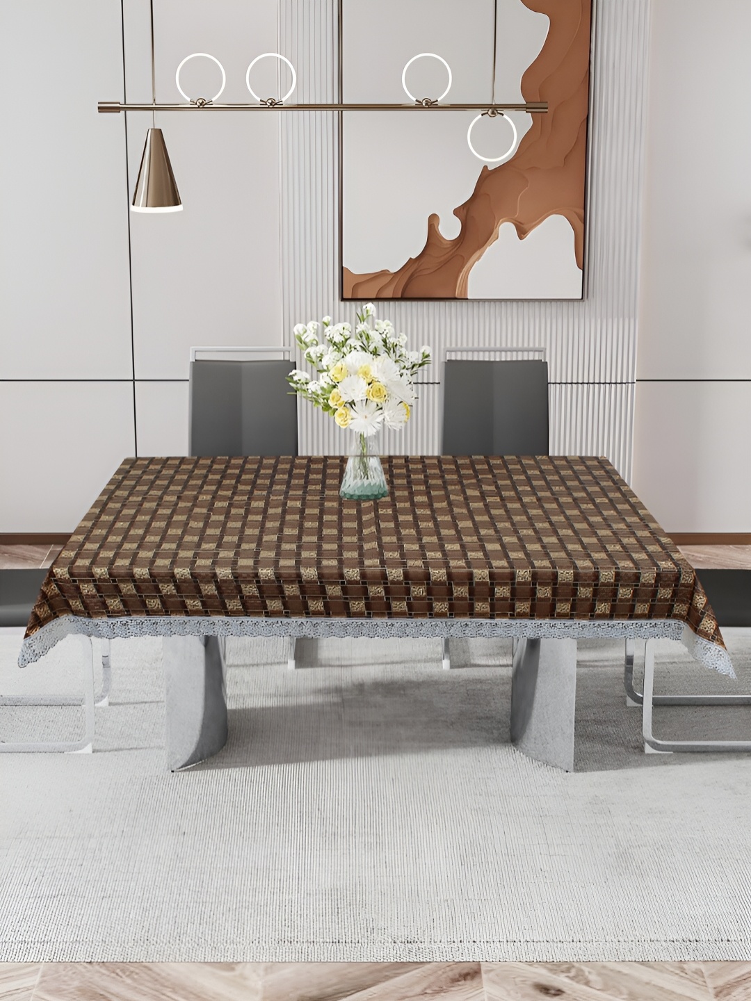 

DREAM CARE Brown Waterproof 4 Seater Floral Table Cover