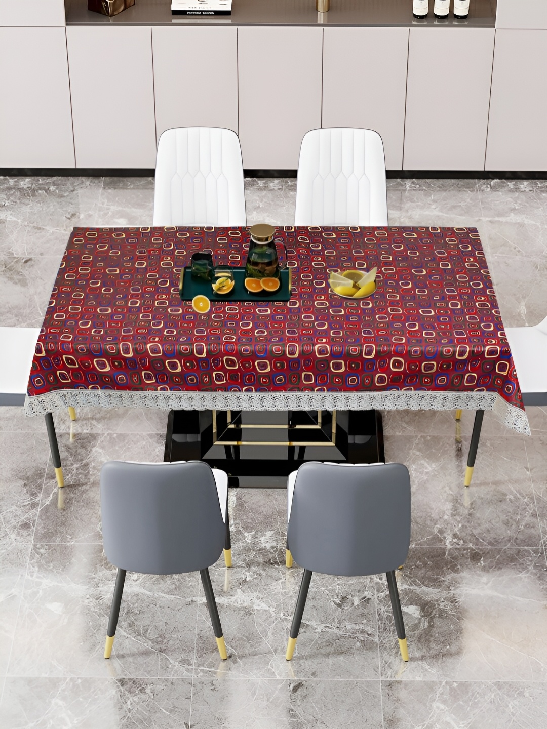 

DREAM CARE Red & White Geometric 60 x 90 Waterproof 6 Seater Table Cover