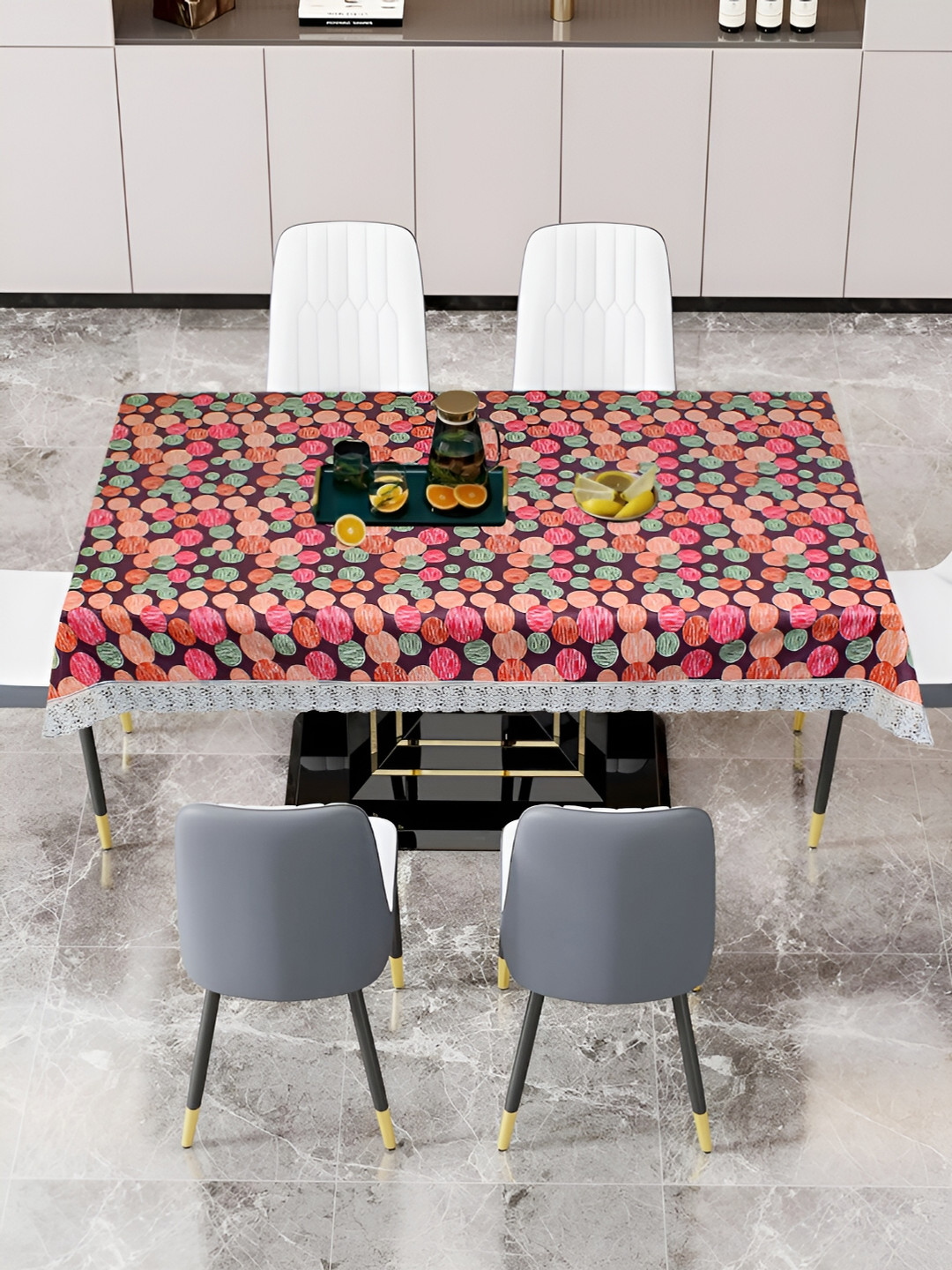 

DREAM CARE Orange & White Geometric 60 x 90 Waterproof 6 Seater Table Cover