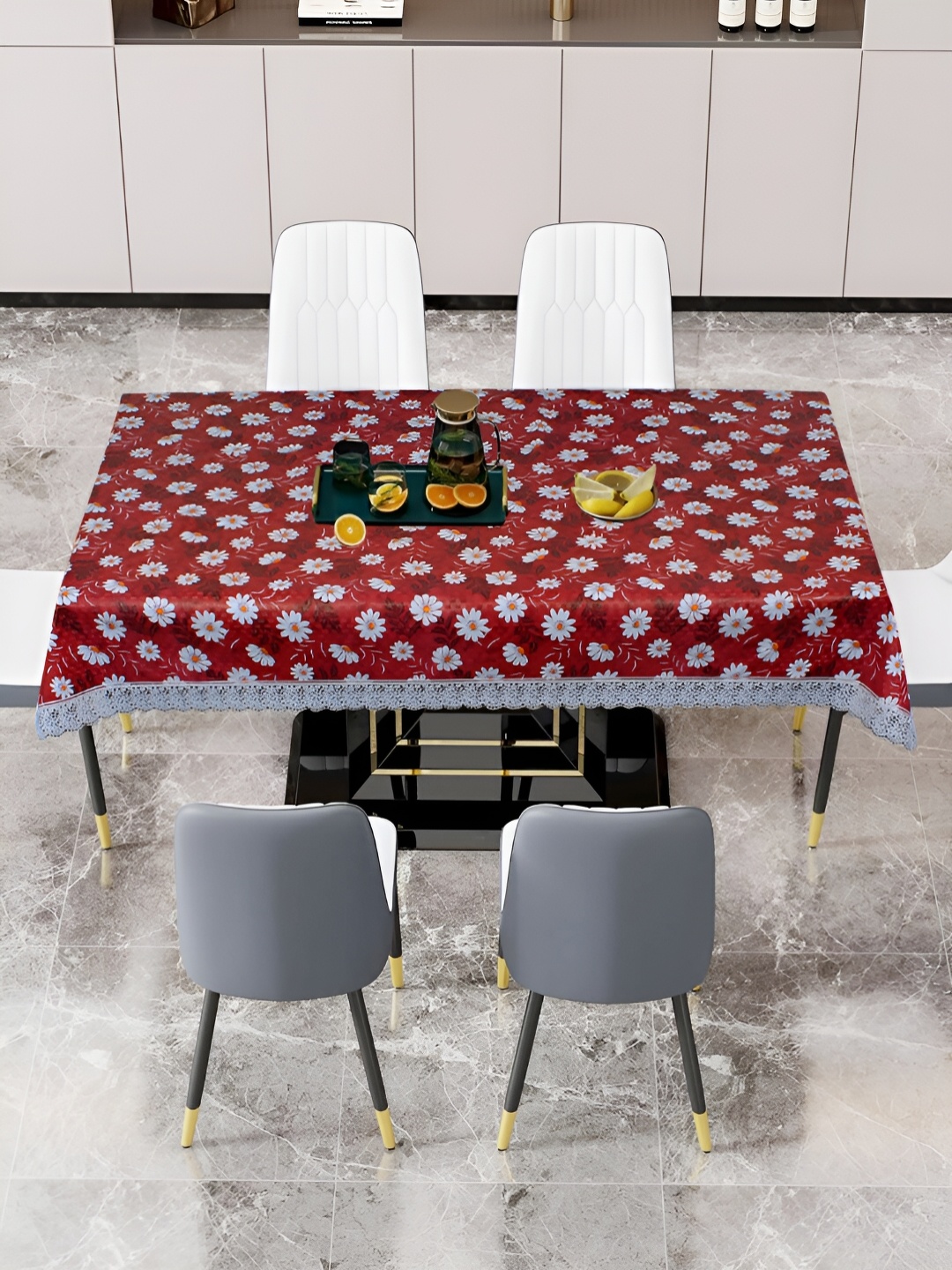 

DREAM CARE Red & White Floral 60 x 90 Waterproof 6 Seater Table Cover