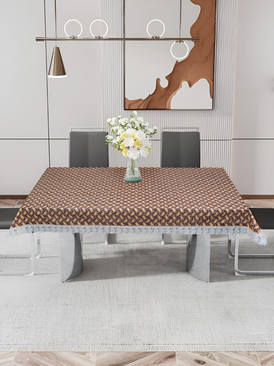 

DREAM CARE Brown & White Abstract 52 x 76 Waterproof 4 Seater Table Cover
