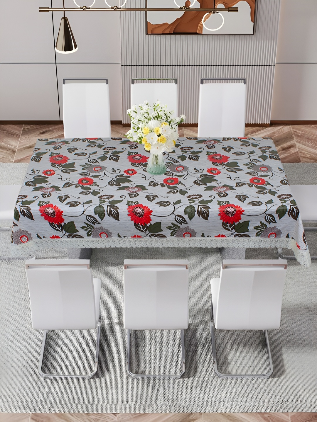 

DREAM CARE Grey & Red Floral 60 x 1.08 Waterproof 8 Seater Table Cover, Green