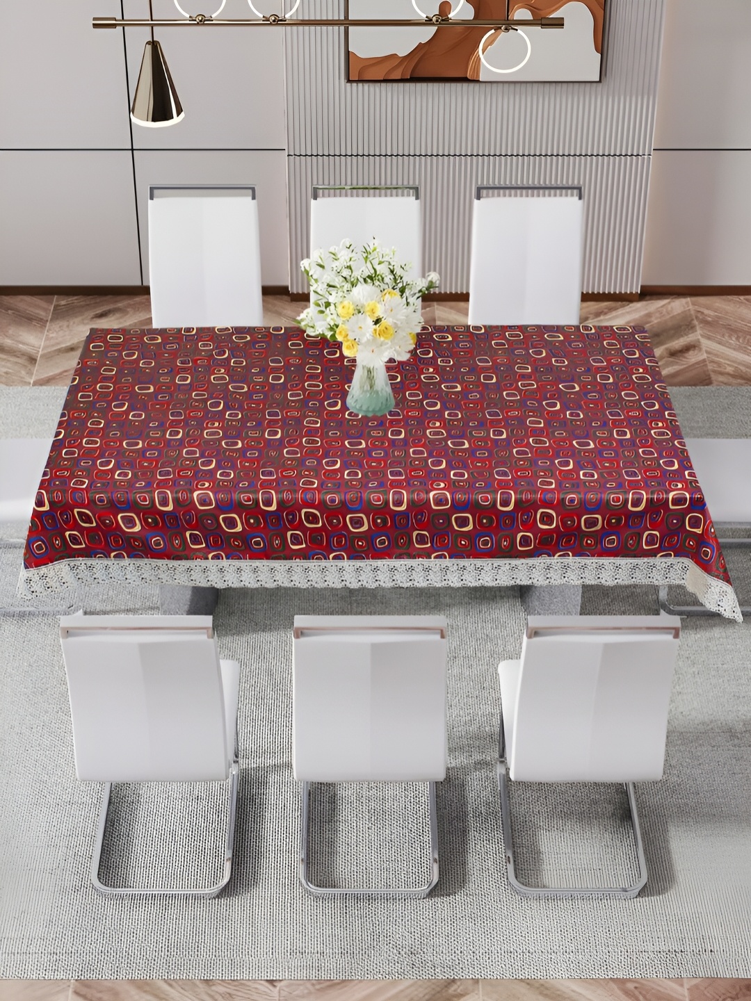 

DREAM CARE Red & White Geometric 60 x 1.08 Waterproof 8 Seater Table Cover